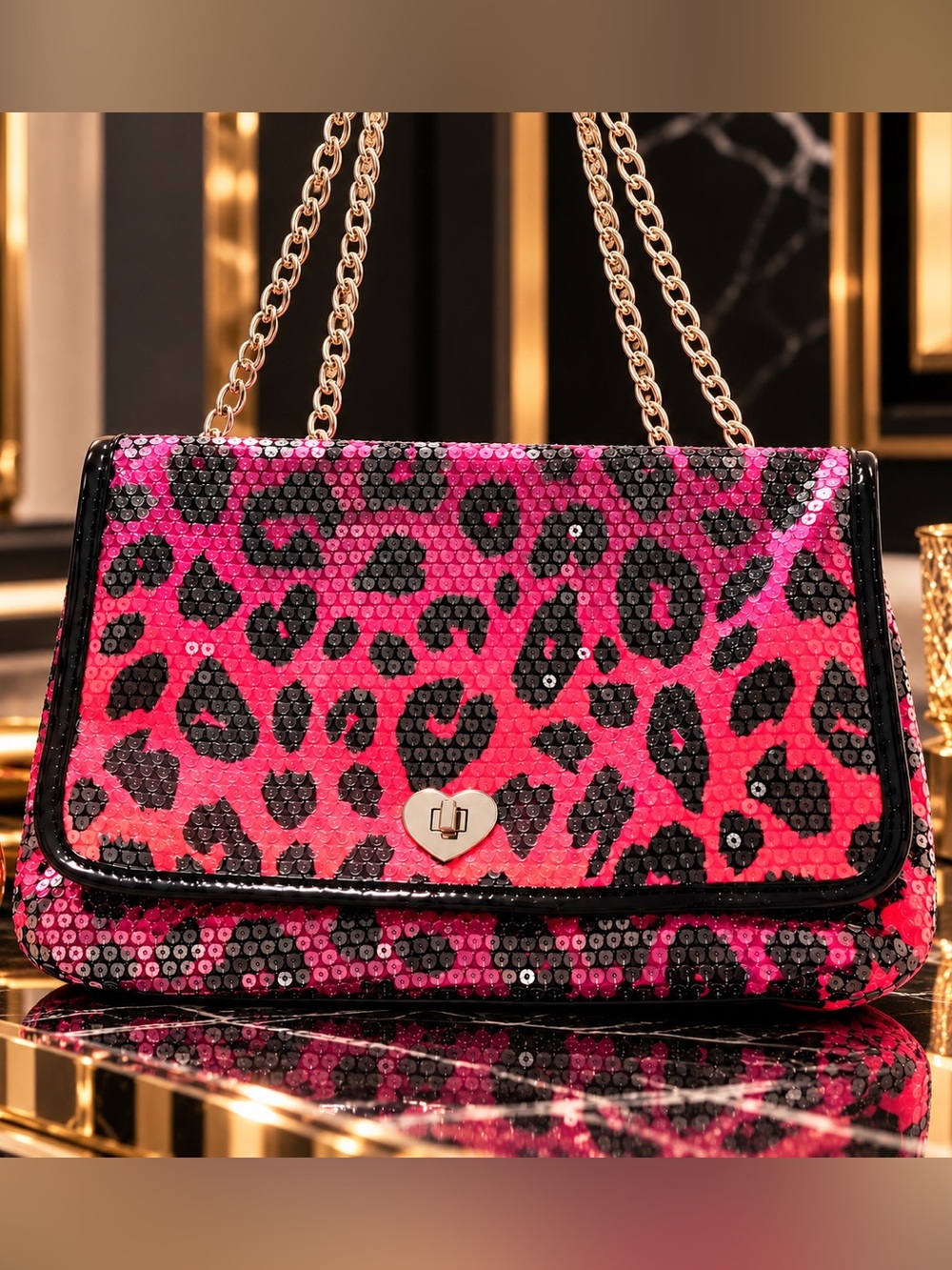 Betsey Johnson Sequin Leopard Print Statement Handbag